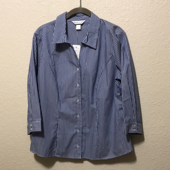 Christopher And Banks Women's Blue Striped Button-Up Shirt. NWT. Size P/L. - Picture 1 of 14